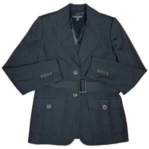 EUC Women's‎ BROOKS BROTHERS Belted Linen Blazer Black | Size 6